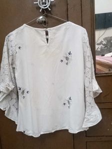 White Lace Sleeve Top
