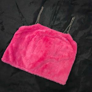 Pink Fuzzy Chain Strap Top