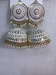 White & Gold Jhumka Earrings