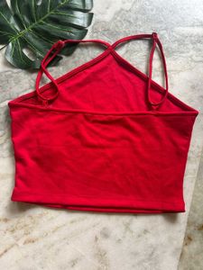 Red Ribbed Halter Top
