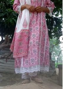 Pink and blue Lace Work Fancy Suit Set