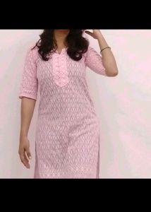 Embroidered Chikankari Pink Straight Kurta💕🍁