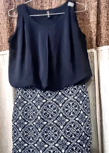 Navy &amp; White Print Dress