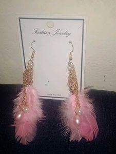 Pink Feather Dangle Earrings
