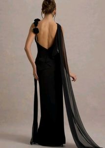new size S Elegant Black One-Shoulder Gown