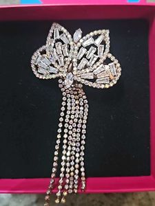 Rhinestone Flower Brooch with Tassels For Hairs