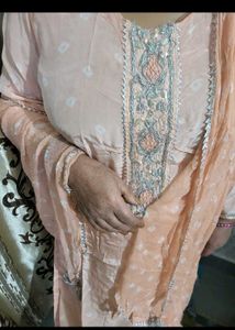 Peach Salwar Kameez Suit bandhej heavy sui