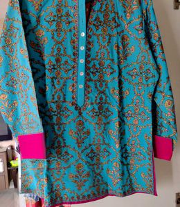 Turquoise Printed Button-Down Tunic
