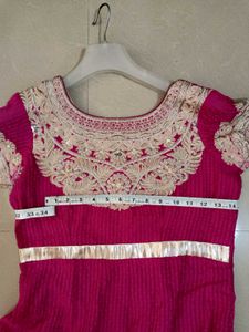 Pink &amp; Gold Embellished Anarkali Dress