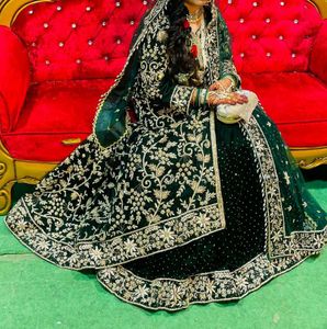 Dabka Work Green Bridal Lehenga