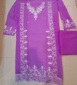Ele Purple chickenkari semi stitched dress materia