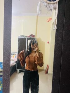 Cute Brown long flared sleeves Top