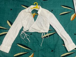 Zara White Crop Tie Top