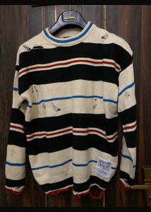 Striped Wool Sweater with Heavy Distress
