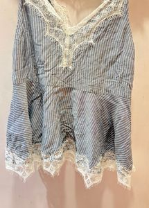 Beautiful Striped Lace Trim Top