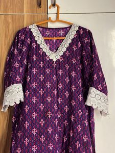 Purple Print Dress with Lace
