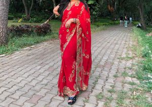 Red Embellished Saree Very Preety