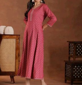 Pink Printed A-line Dress