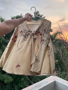 Vintage Floral Tie-Neck Blouse