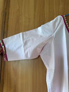 Beautiful Baby Pink Kurta Pant Set With Mirror Wor