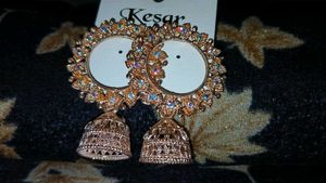 Stunning Gold-Toned &amp; Crystal Jhumka Earrings