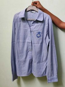 White Strip Blue Shirt