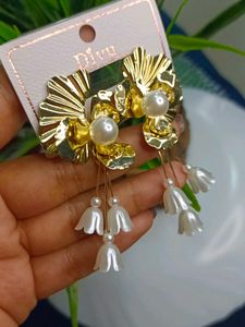 Golden &amp; White Earrings