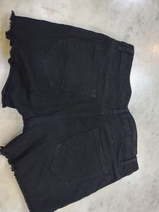 Black Denim Frayed Hem Shorts