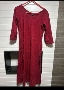 Red Embroidered Chikamkari Kurti