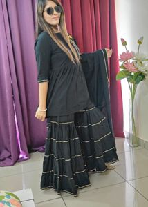 Black &amp; Gold Accent Sharara Suit