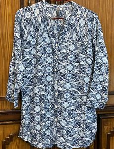 BERSHKA Patterned Blue Top