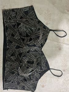 Black Blouse Top With Pipe And Sequence Work
