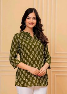 Olive Green Printed Kurta