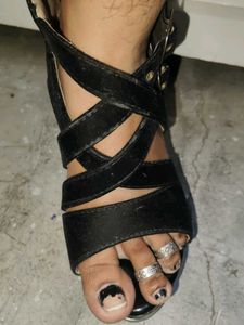 Black Strappy Buckle Heels