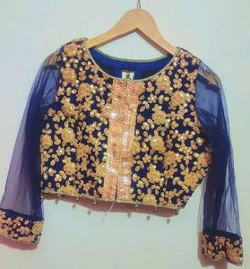 Navy Blue Top &amp; Golden Skirt Set Without Dupatta