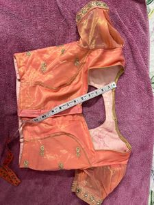 Pink &amp; Gold Embellished Saree With Stitched Blouse