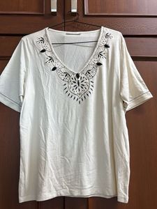 M&S Embellished Cream T-Shirt