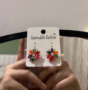 Multicolor Crystal Floral Studs