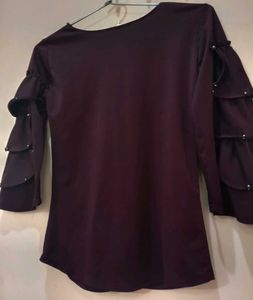 Elegant Plum Top w/ Embellished Sleeves
