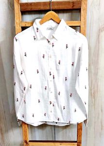 Floral White Shirt Cotton Size-38-40