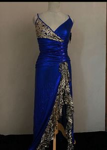 Royal Blue Gown with Gold Detailing
