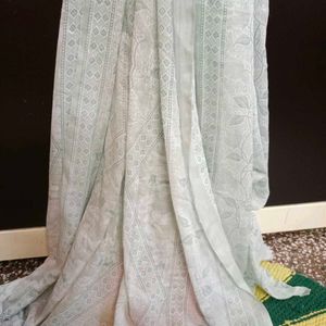 White + Green Light Casual Design Dupatta