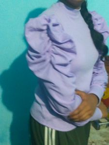 Lilac Puff Sleeve Mock Neck Top