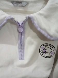 White Cropped Sweatshirt with Collar