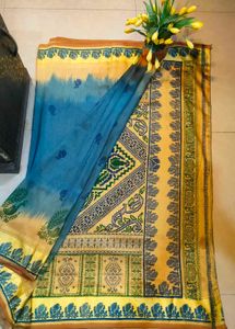 Elegant Blue &amp; Yellow Saree