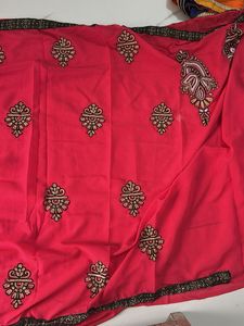 Elegant Pink Saree with Embroidery