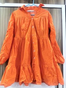 Orange Babydoll Mini Dress