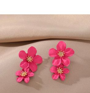 Pink Flower Statement Earrings