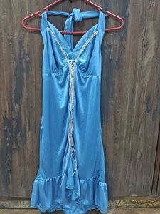 Blue Halter Neck Midi Dress