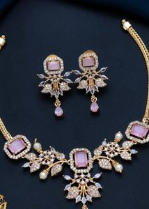 Elegant Pink Stone Necklace &amp; Earring Set